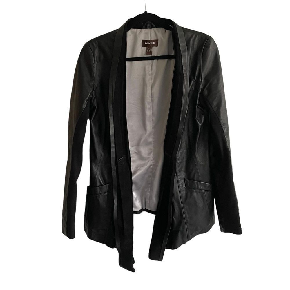 DANIER Canada Leather Open Front Blazer Jacket Suede Shawl Collar Black XS
